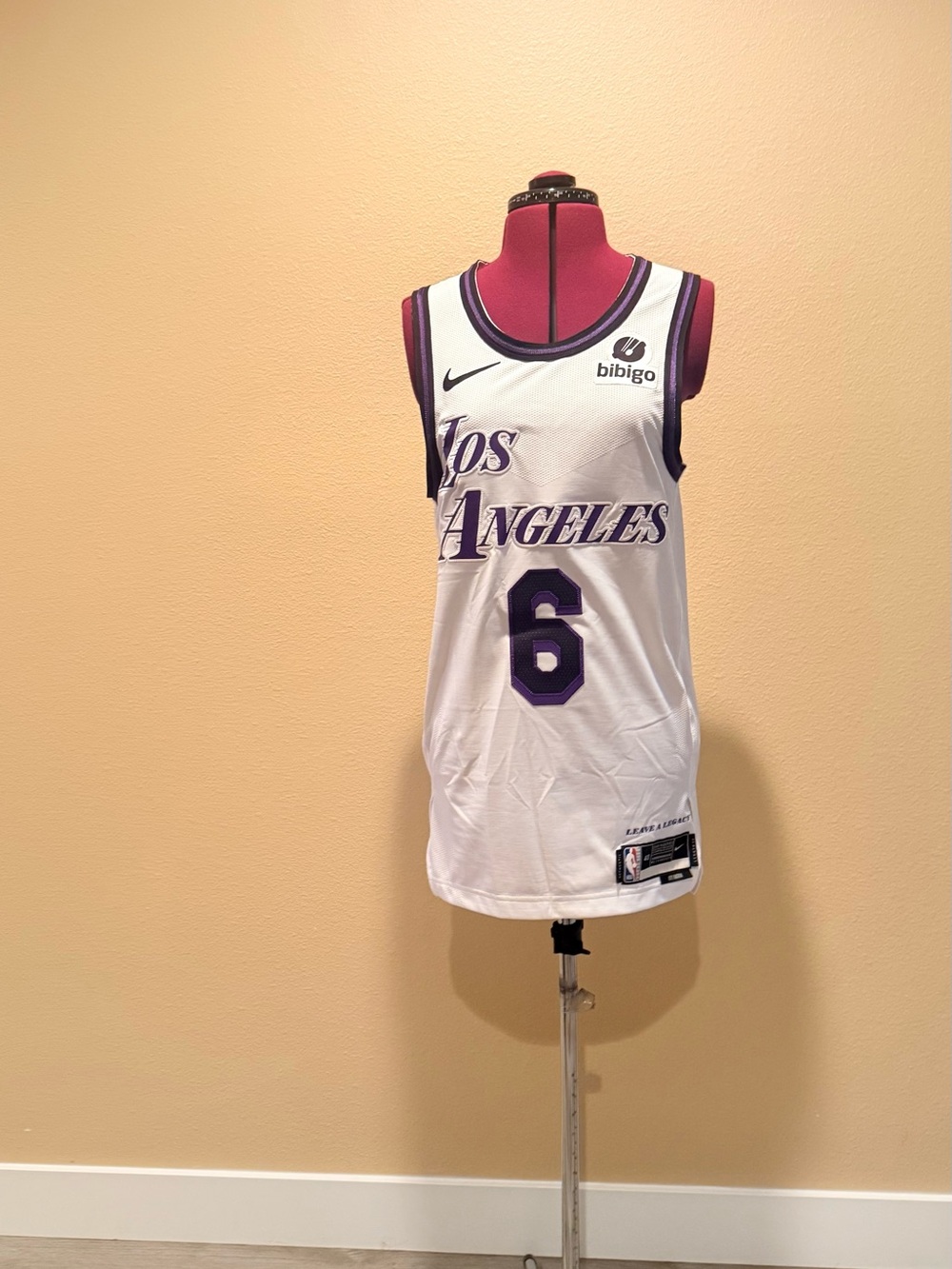 Nike White and Purple Los Angeles Basketball Jersey #6 Replica